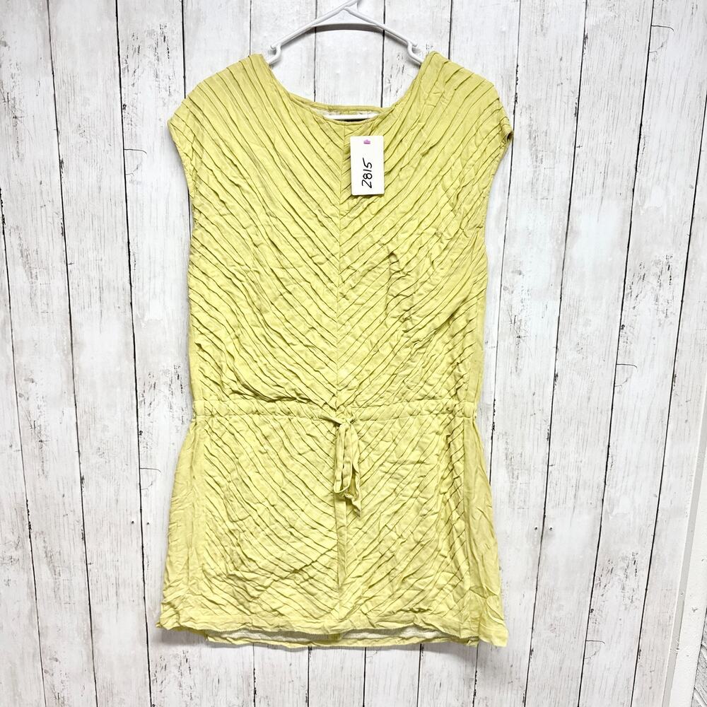 Rag & Bone Dress Women Size 2 Yellow Crepe Short Sleeve Front Tie Mini Pullover